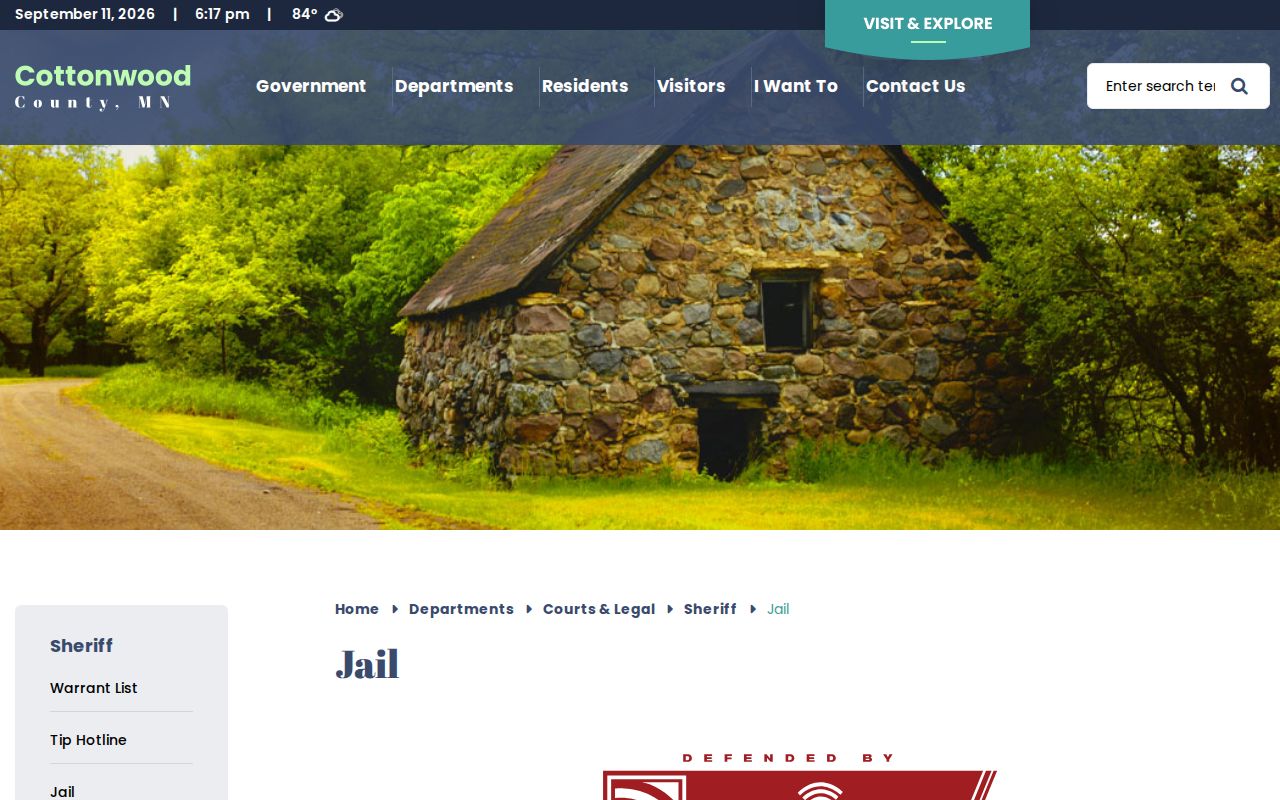 Cottonwood County jail and Law Enforcement Center page used for municipal warrant custody questions