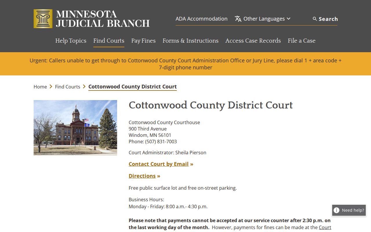 Cottonwood County bench warrant records at the district court in Windom