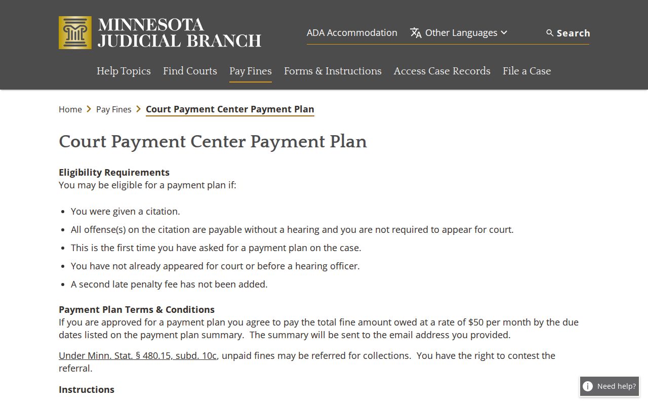 Cottonwood County traffic warrant search showing the state payment plan request fields