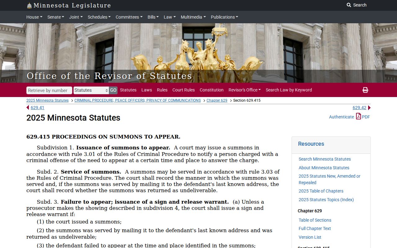 Cottonwood County arrest warrant law page showing Minnesota statute text