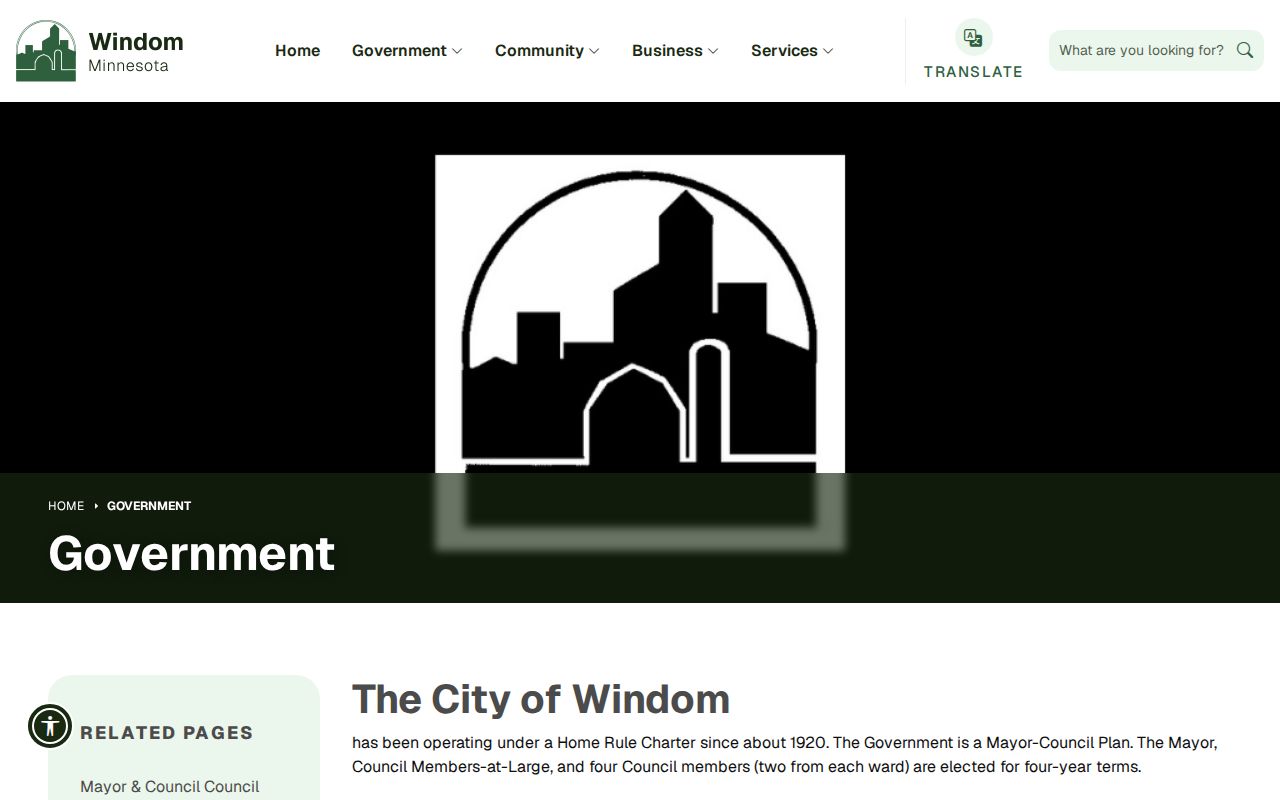 Windom City Hall page used for Cottonwood County warrant routing in Windom