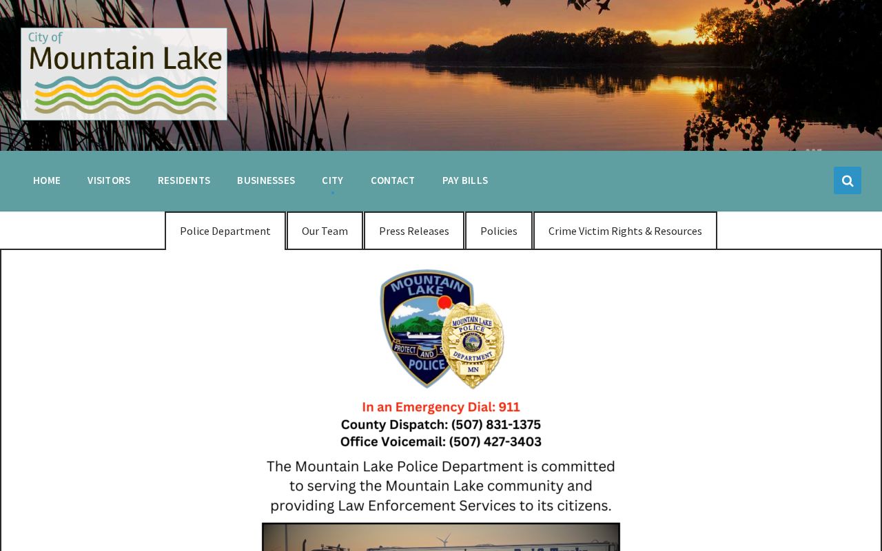 Mountain Lake Police Department page used for Cottonwood County warrant checks