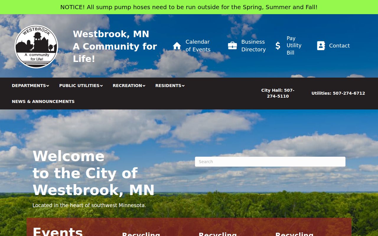 Westbrook city site used for Cottonwood County warrant routing questions