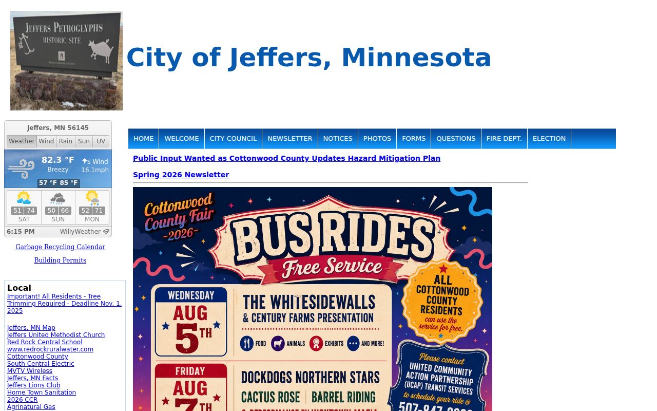 Jeffers city site used to route Cottonwood County warrant questions