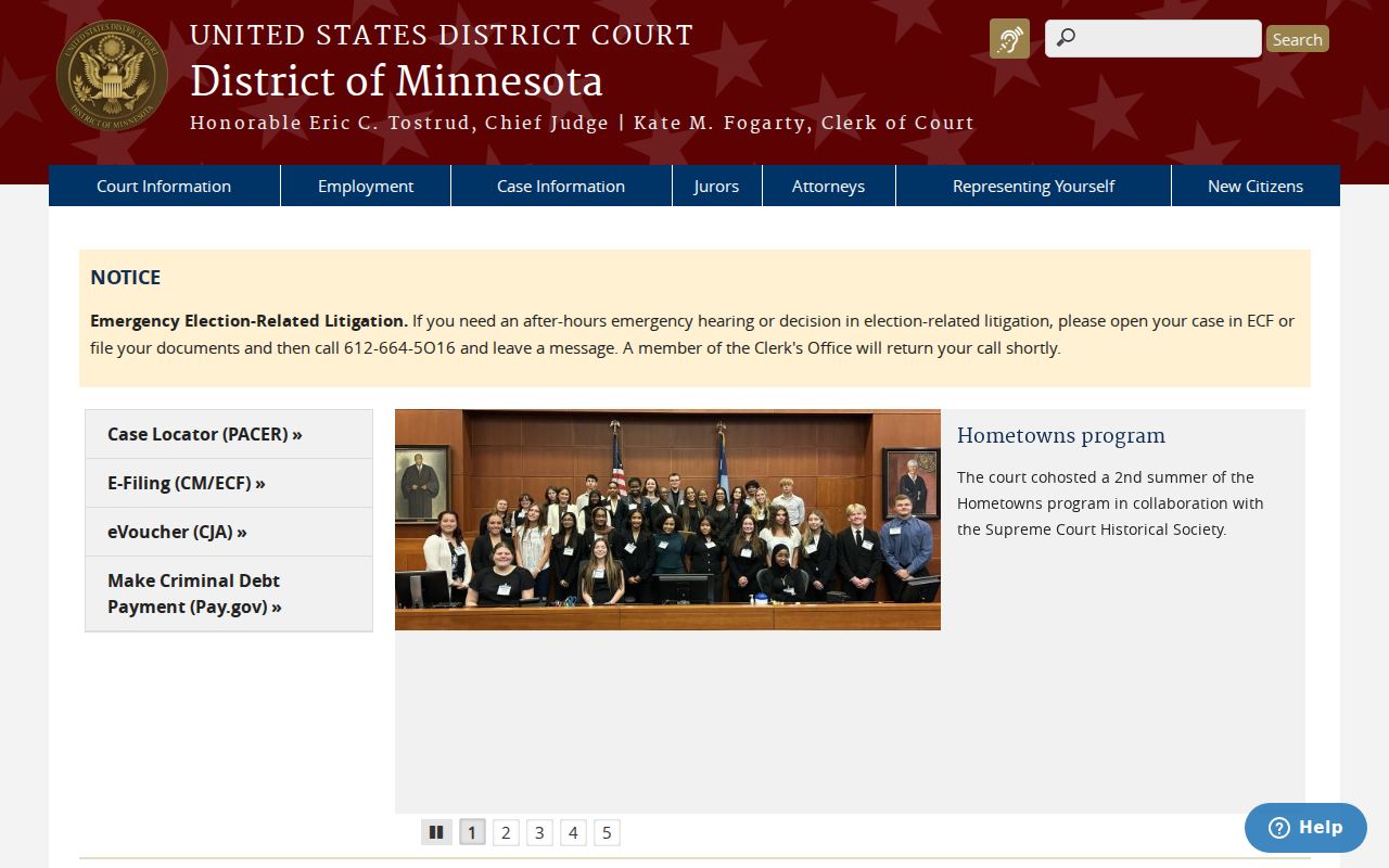 Cottonwood County warrant lookup showing federal district court locations for Minnesota